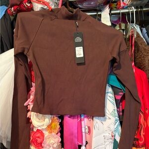 Fashion Nova Brown Ribbed Long Sleeve Top